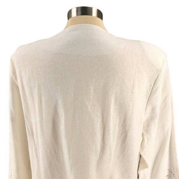 EY Boutique Womens Cardigan 2X XX Ivory Tunic Open Shoulder Pads Linen Long Slv - Picture 9 of 12